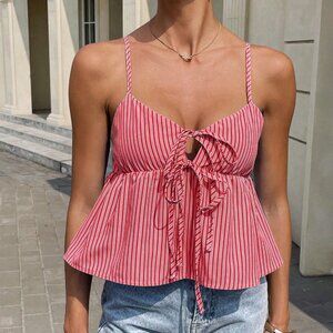 Red Striped Front-Tie Top